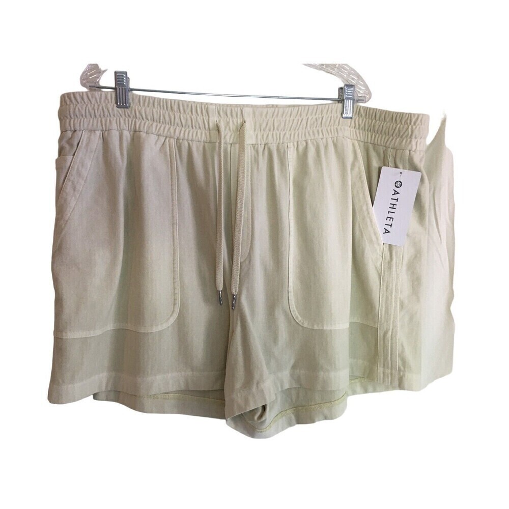 Athleta Shorts Women's Size 22 Light Yellow Stretch Draw String Farallon Cotton